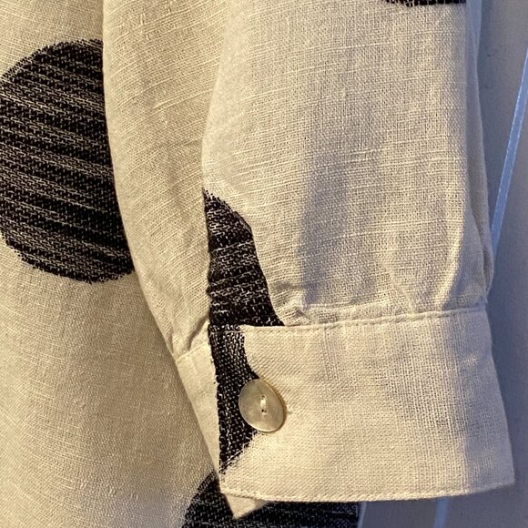 Symple nyc Sz M Linen/Cotton Womens Jacket Button Up 3/4 Sleeve White/Black Dot - Picture 6 of 12